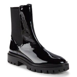 Stuart Weitzman Black Coated Leather Lug Chelsea Boots. Sz 7.5